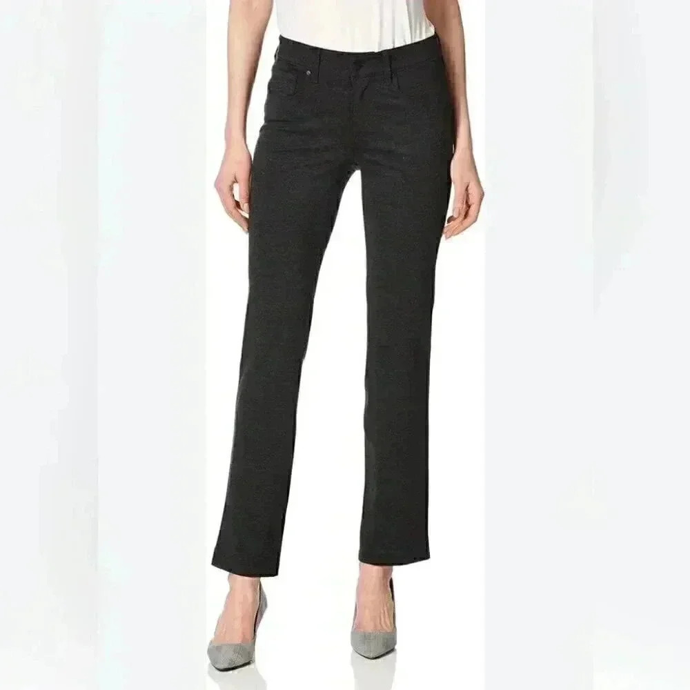 NYDJ Marilyn straight lift tuck slimming stretch 5 pocket black straight pants 2